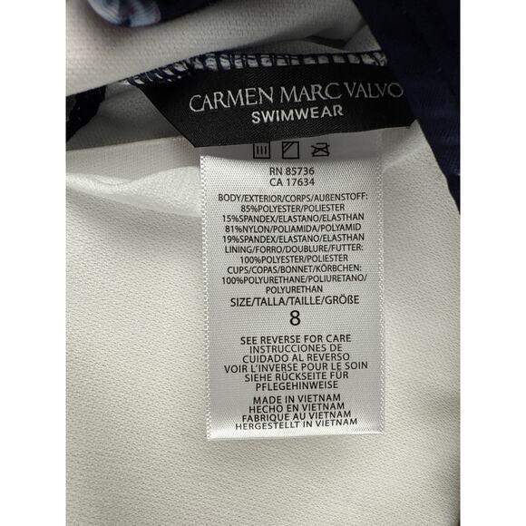 CARMEN MARC VALVO Swimsuit One Piece Size 8 Floral Mesh Maritime One shoulder - Picture 6 of 8